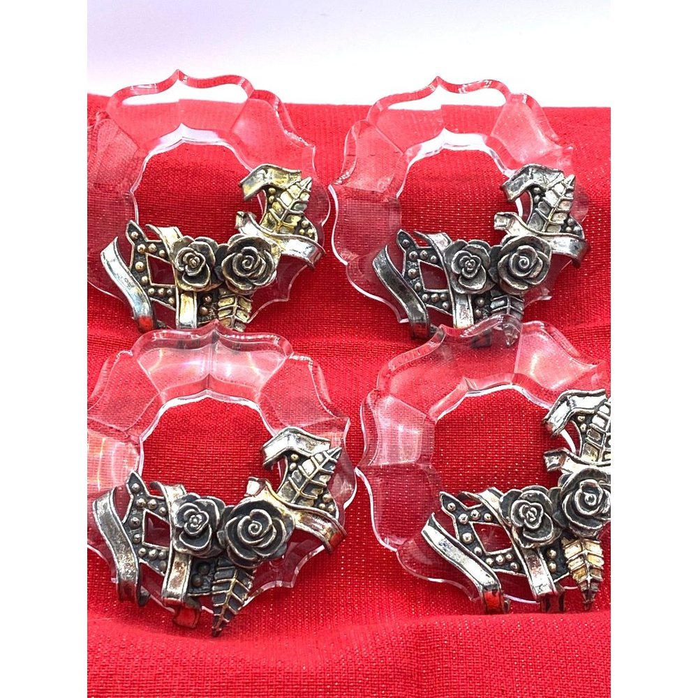 Nordstrom Vintage 1988 Christmas Acrylic /Metal/ Napkin Rings/Ornaments/Set of 4